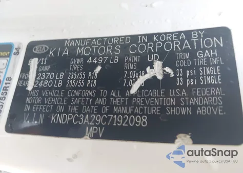 2012 Kia Sportage Ex from USA, damaged, VIN KNDPC3A29C7192098